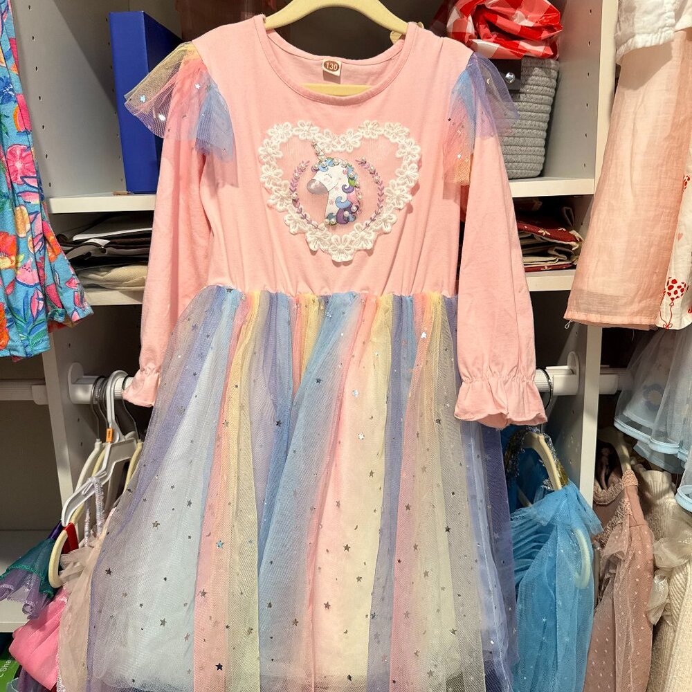 Girls Pink Unicorn Dress – Size 6 / approx. 5–7 Years